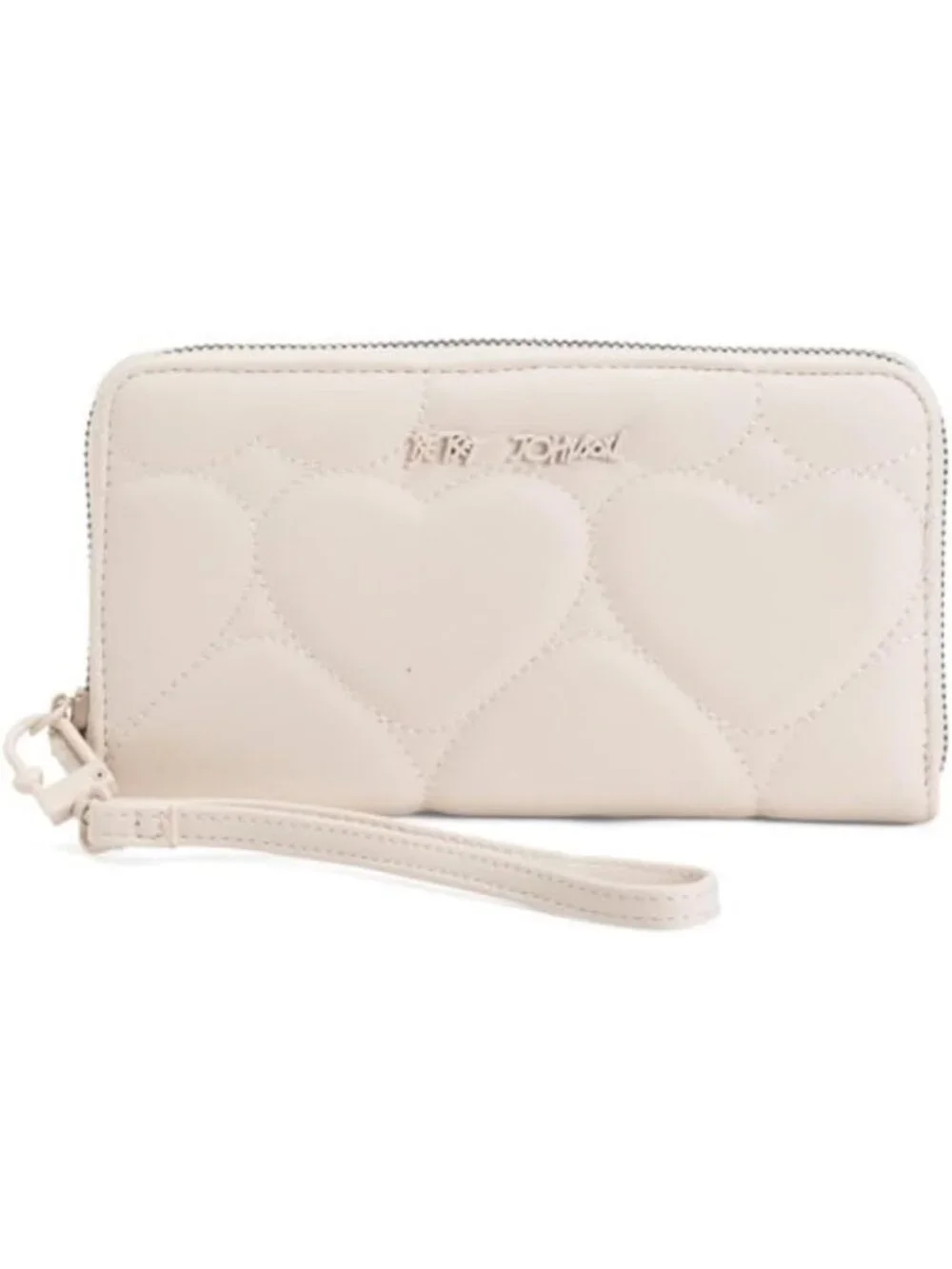 Quilted Heart Zip Around Wallet with Wristlet, Chalk Color, 8x5 Inch, Detachable